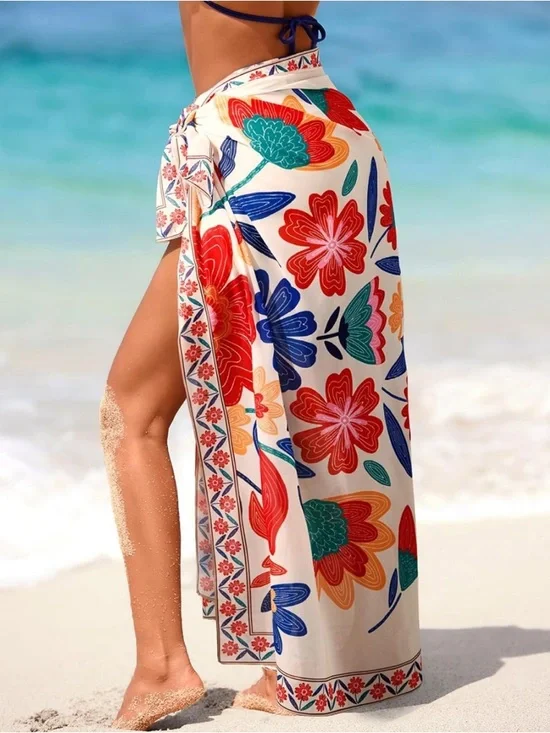 New Floral Beach Sarong Wrap - Multicolor - Picture 3 of 5